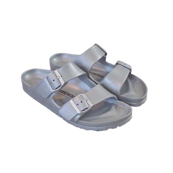 Birkenstock Metallic Silver Arizona Essentials EVA Shoes Size 8 NWOT - Picture 1 of 9